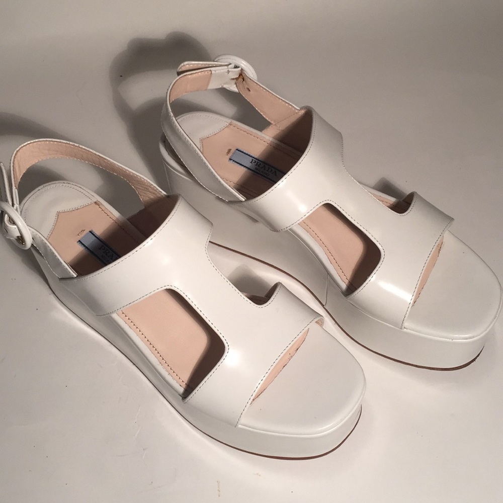 On Sale! Prada White Platform Sandals